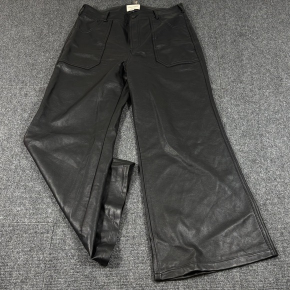 Pilcro Pants - Pilcro Anthropologie Wide Leg Faux Leather Pants Black‎ Women's Size 30P (30x26)